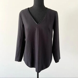 Club Monaco V Neck Satin  Trim Blouse